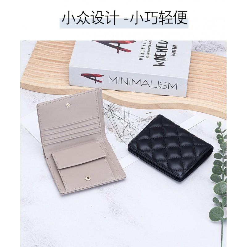 Genuine Leather Short Wallet Women's Sheepskin Diamond-shaped Style Folding Small Multifunctional Change Purse