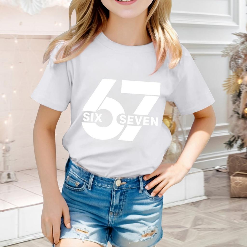 Fashion Minimalist Number 67 T-Shirt for Children Summer Vintage T-Shirts Round Neck Hippie Tees Oversized Casual Top Clothing