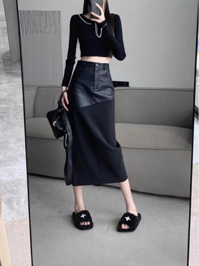 High-End Mid-Length PU Leather A-Line Midi Skirt, Autumn/Winter 2025 Fashion