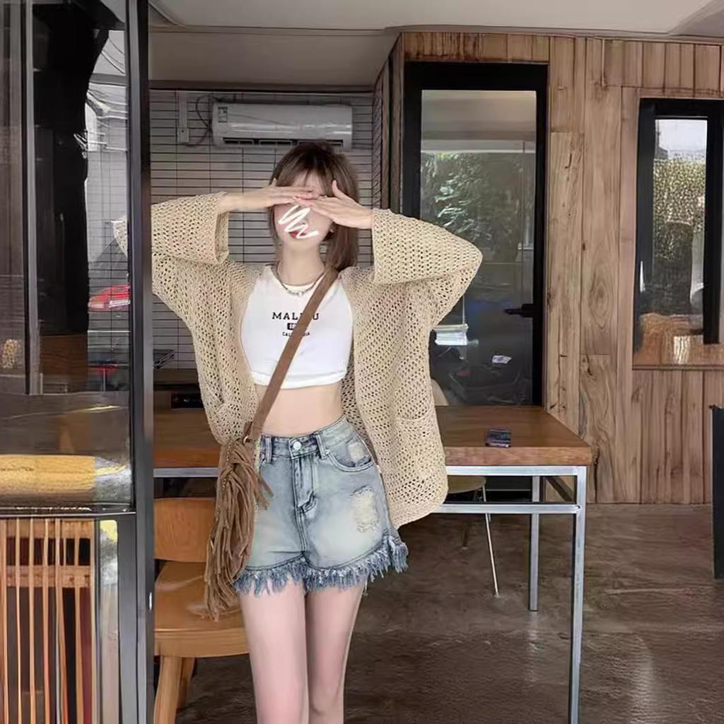 Hollow Out Sun Protection Knitted Cardigan for Women for Spring and Autumn Loose Knitted Top