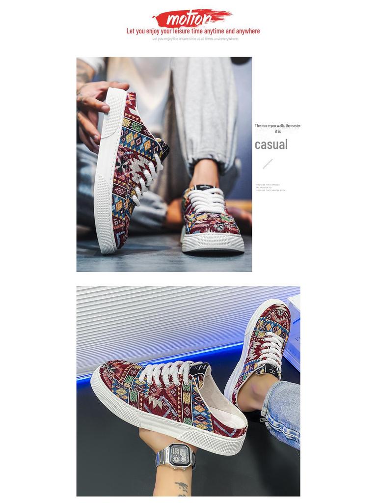 Pantofi sport slip-on din pânză pentru bărbați, la modă, de vară: Papuci de casă respirabili, versatili, fără toc