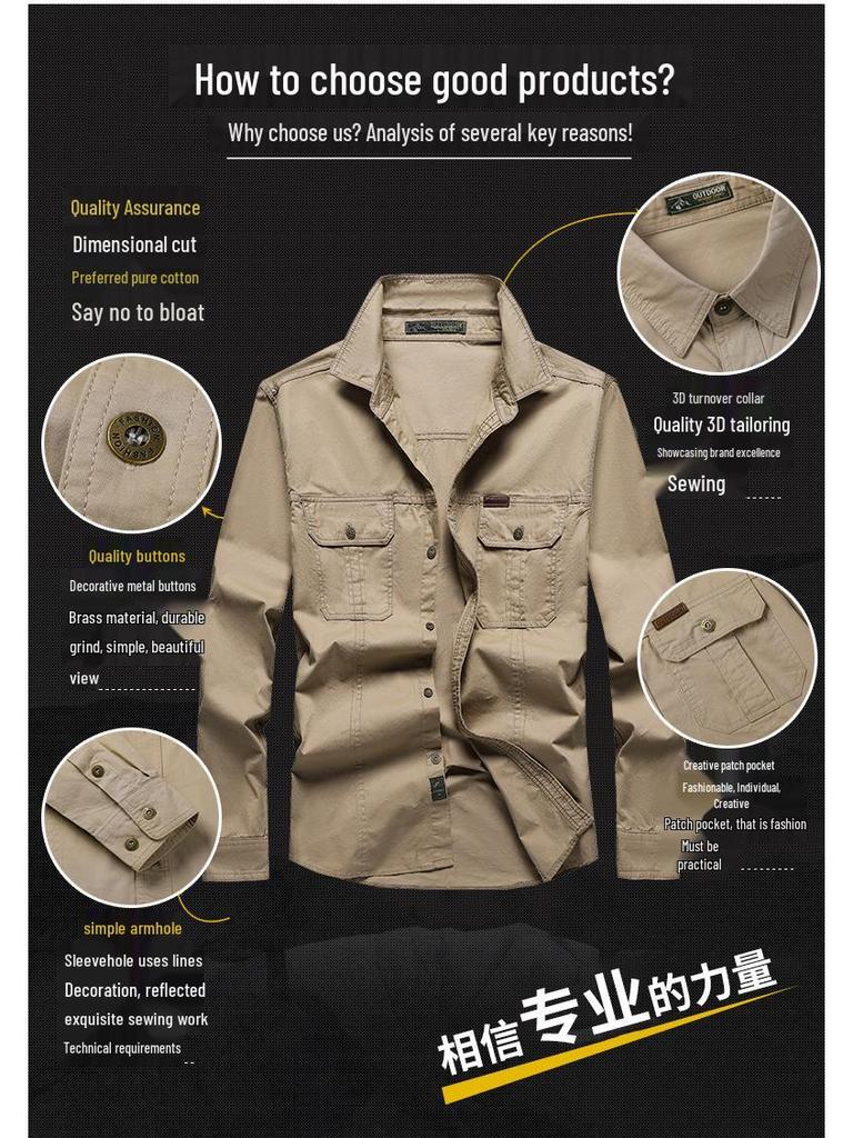 Herren Baumwoll-Arbeitshemd mit langen Ärmeln, bügelfrei - Lockere Passform, lässiges Oberteil für draußen