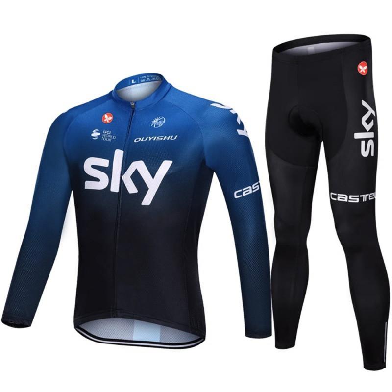 Mens Cycling Long Sleeve Jersey Bib Shorts Set Quick Dry Performance Wear Road Bike Riding