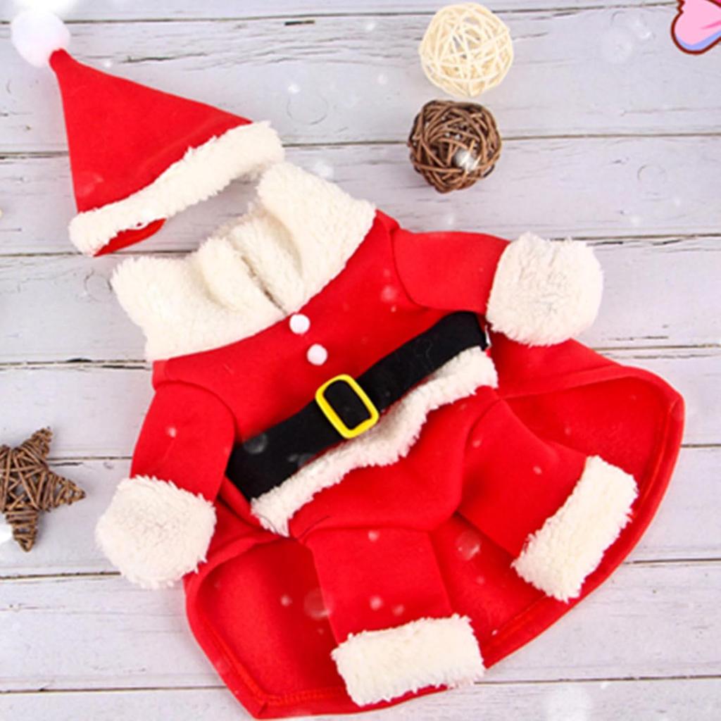 Pet Dogs Clothes Small Pet Festival Costume with Santa Claus Hat Doggy Winter Warm Clothes Outfit Photo Props Suit
