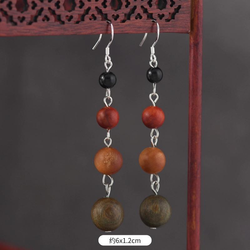 Original Zen Sandalwood Earrings, Retro Literary and Medium Earrings, High-end S925 Silver Hook Earrings for Women