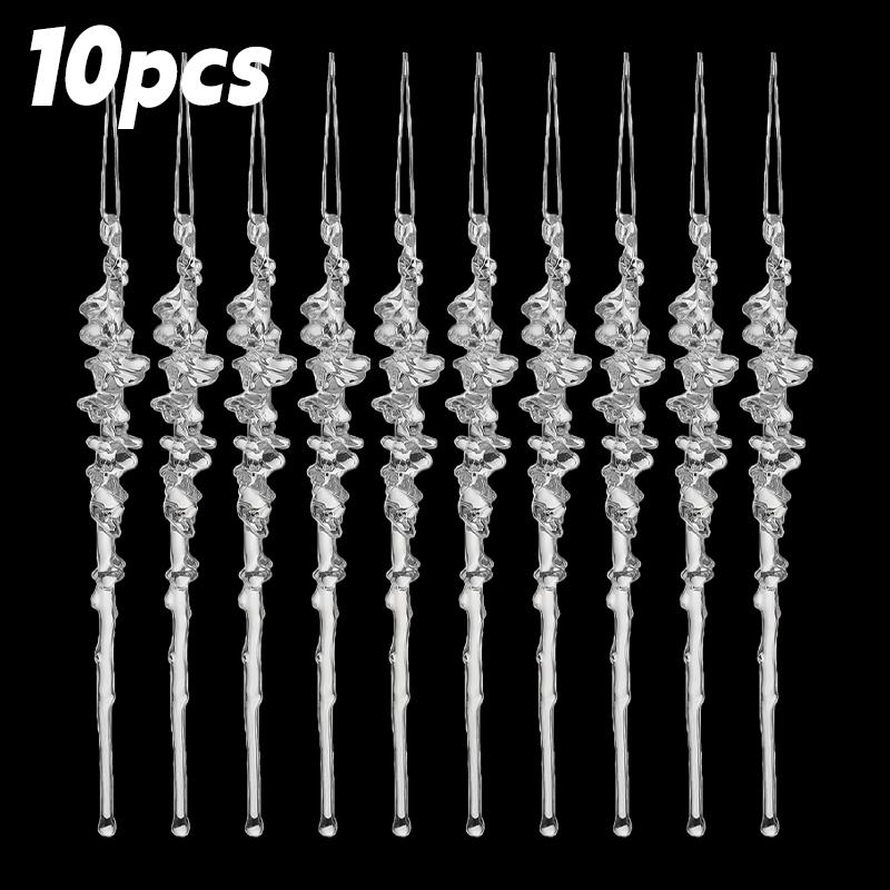 Transparent Christmas Tree Drop Ornament Acrylic Icicle Ornament Pendant Snow Ice Spike Cone Threaded Festival Party Decorations