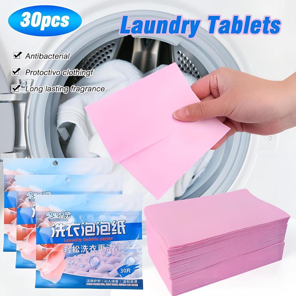 30Pcs Laundry Sheet Dissolves Easily Easy To Use Cream Eco-stripes Washing Detergent Paper Household Supplies