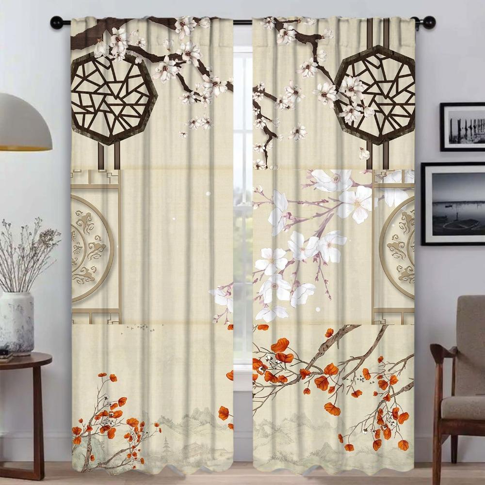 Ancient Chinese Style Window Curtain for Room 2 Panel Elegant Room Curtains Tulle for Bedroom Halloween Decoration Partition