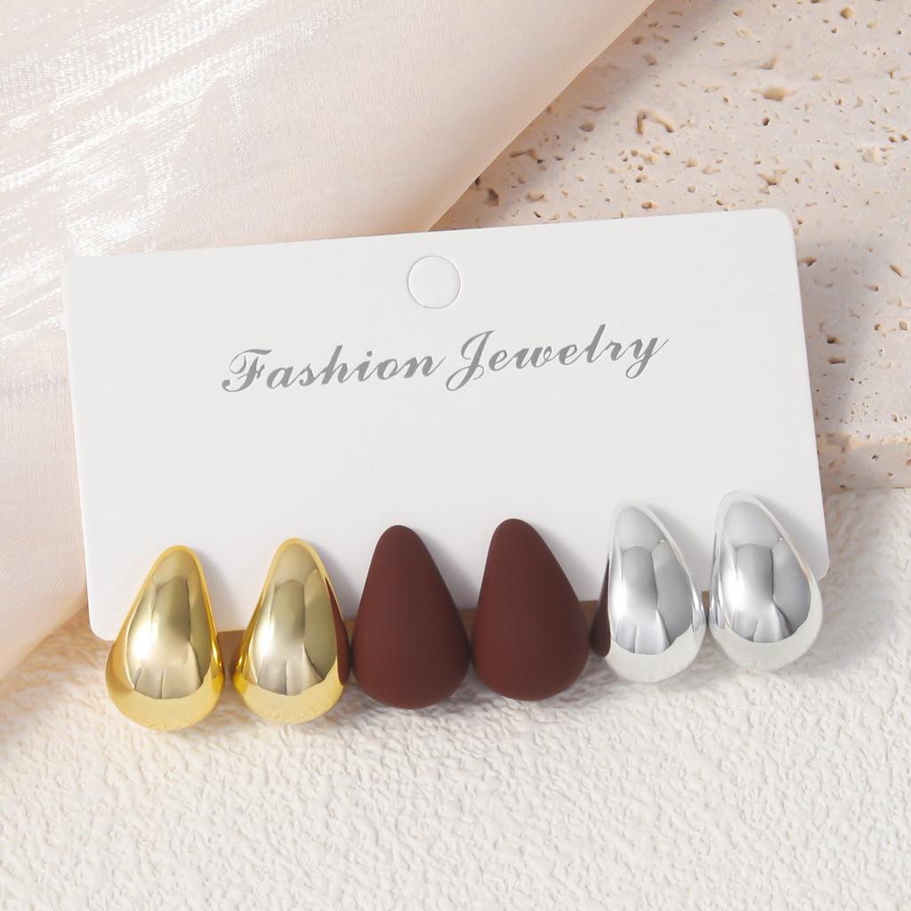 6Pcs Classic 3-Color Waterdrop Stud Earrings Women's Smooth Punk Earring Set, Versatile Party Dating Zircon for Daily Use