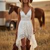 Sommer neue Modelle Kreuz in Europäische und Amerikanische Spitze Hosenträger Einfarbig Unregelmäßiges Kleid Weiß Urlaub V-Ausschnitt Spitze