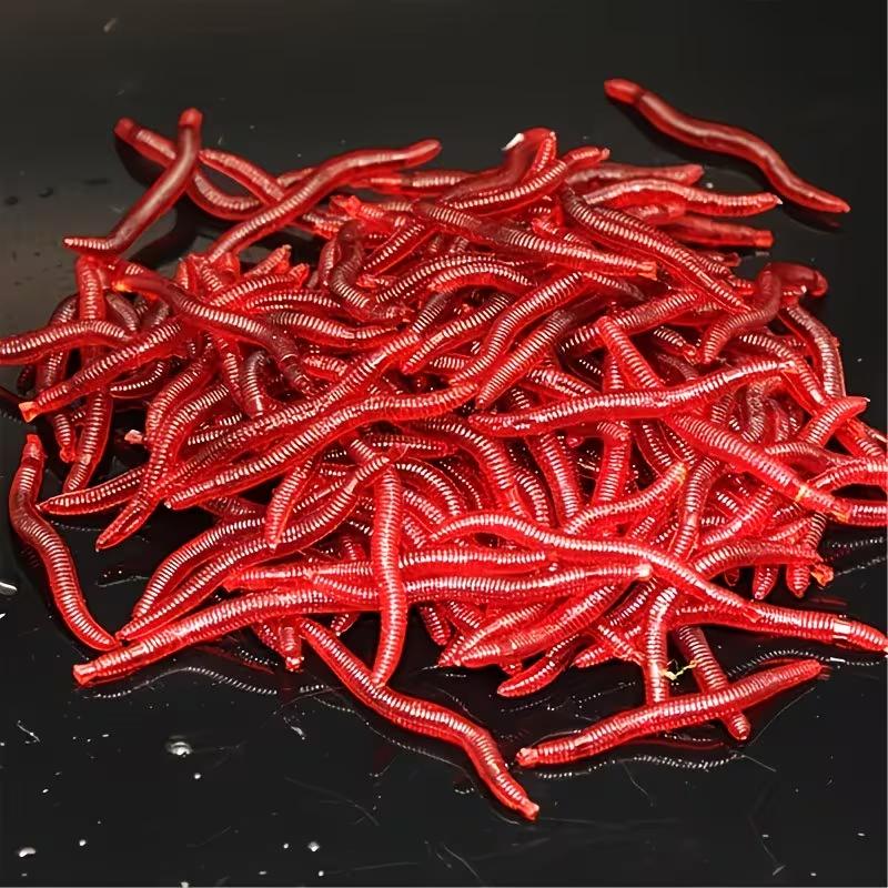 Lifelike Soft Red Worm Earthworm Fishing Lure 35mm Silicone Artificial Bait with Fishy Smell Shrimp Additive for Bass Carp