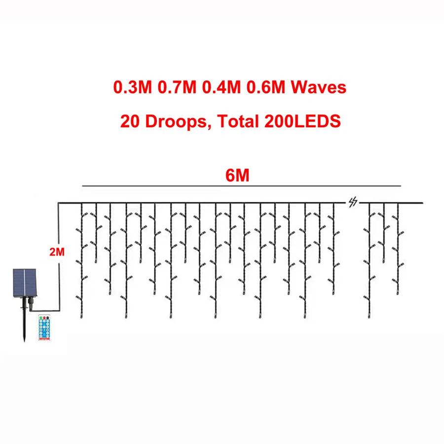 Solar Icicle String Lights Waterproof Solar Christmas Icicle Lights Outdoor Solar Curtain Fairy Light for Party Wedding Decor