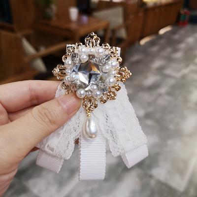 Fabric Bow Tie Brooch Pin Lace Bowknot Cravat Crystal Women 'S Shirt Collar Pins Fashion Jewelry Clothing Accessories