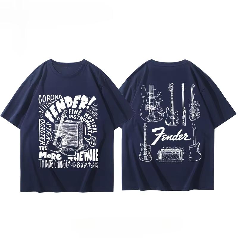 Summer Men T-Shirt Fender Electric Guitar Band Short Sleeved Boys and Girls Summer Guitarist Costumes Around Printed T-shirt