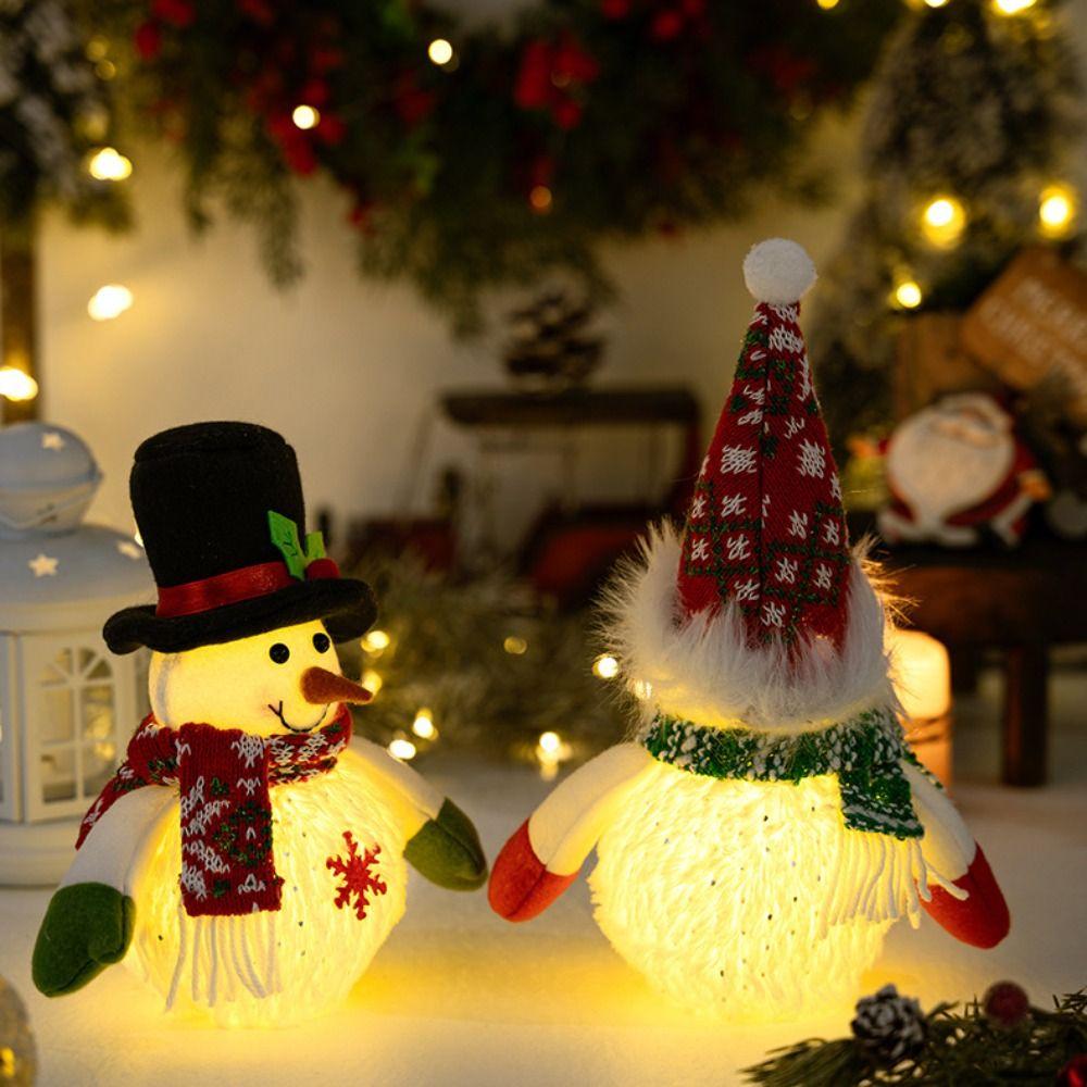 Cartoon Christmas Snowman Doll Toys Snowflake Luminous Snowman Ornament  New Year Gift