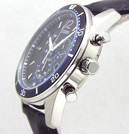 CITIZEN Eco-Drive Chronograph CITIZEN Solar Chronograph Genuine Leather Strap with Replacement Strap Blue Base Domestic Model Number VO10-6741F/BLACK