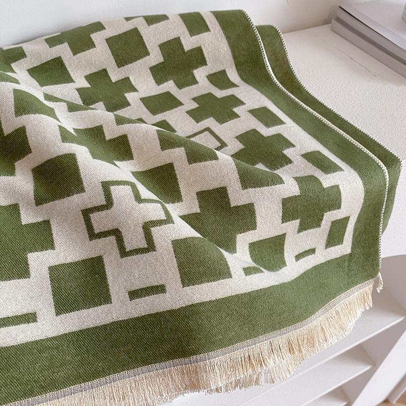 Schal Damen Vielseitig Lang Beidseitig Büro Imitation Kaschmir Stola Schal Doppelzweck Verdicktes Cape