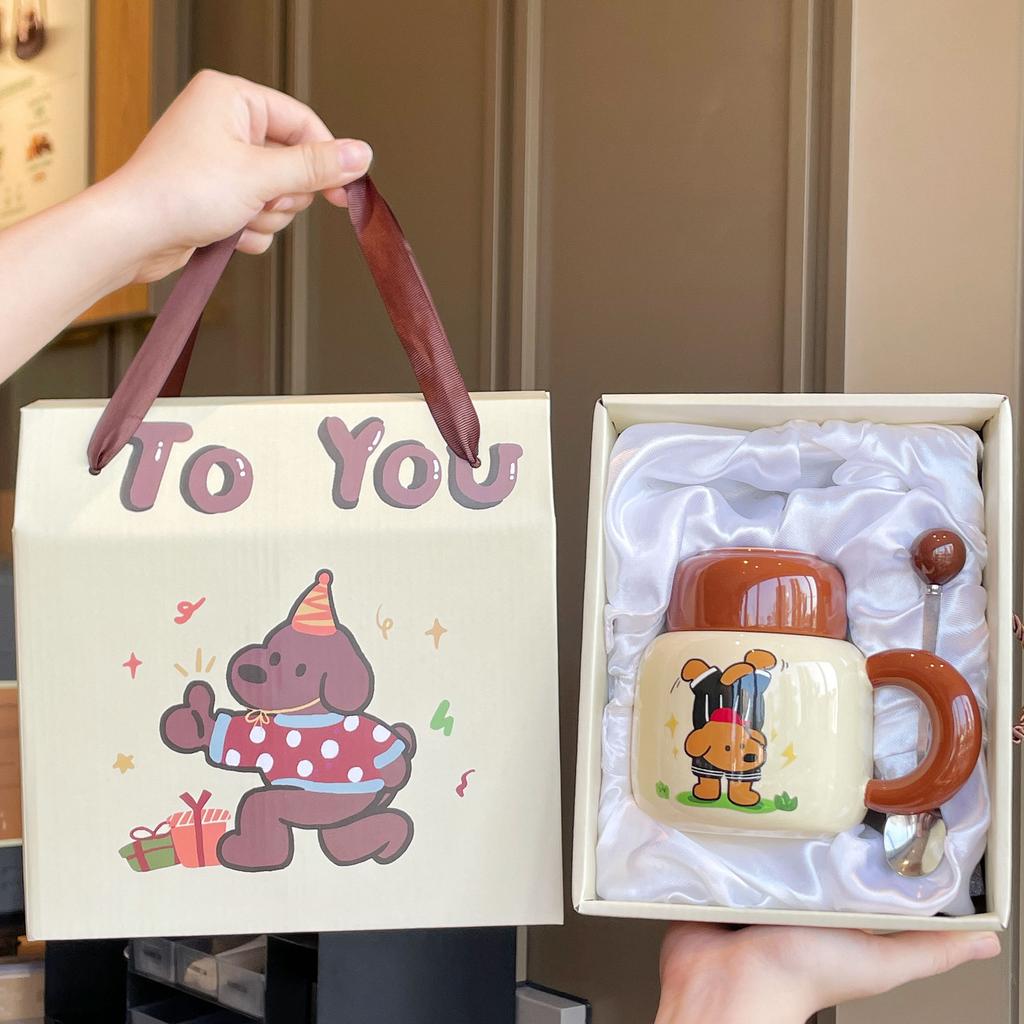 Souvenir Girls Cute Ceramic Mug with Lid Puppy Water Cup Creative Practical Cup Men's Coffee Cup Gift