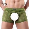 Men Sexy Hollow Out Shorts Briefs Low-rise Breathable Mesh Underwear Solid Color 3D U-convex Panties Underpants
