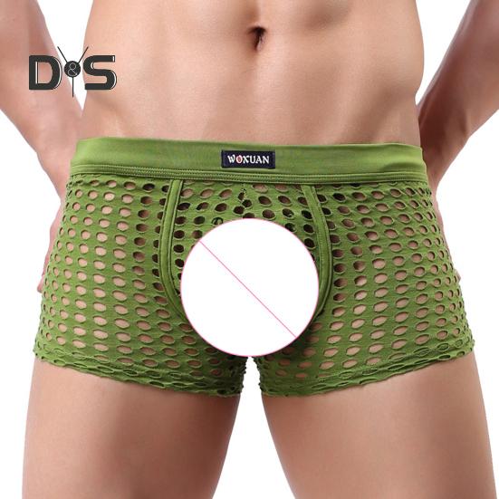 Men Sexy Hollow Out Shorts Briefs Low-rise Breathable Mesh Underwear Solid Color 3D U-convex Panties Underpants