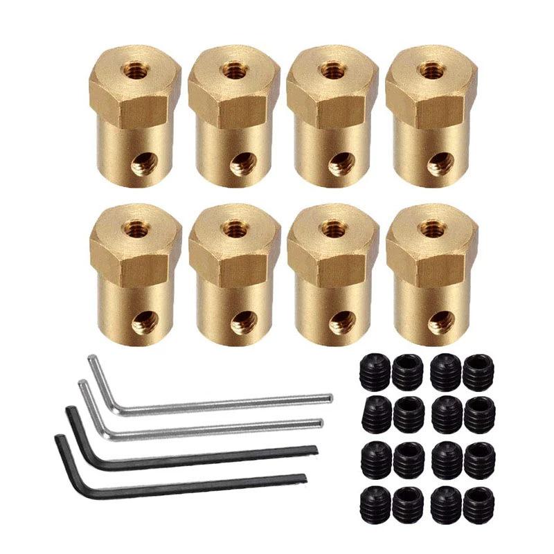 Metal Brass Model Car Wheel Hub Connector (12mm Hex, 2-8MM)