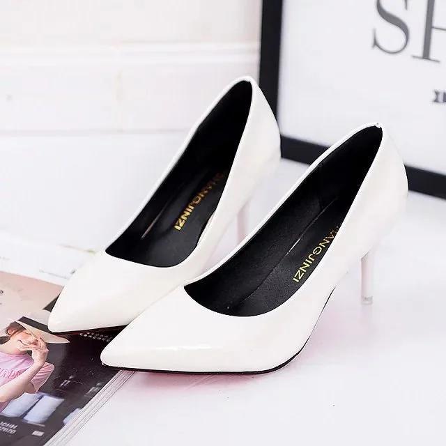 Big Size Women's Boat Shoes Faux Suede High Heels Pointed Toe Pumps Stilettos Basic Pump for Female White Black Red Pink Blue
