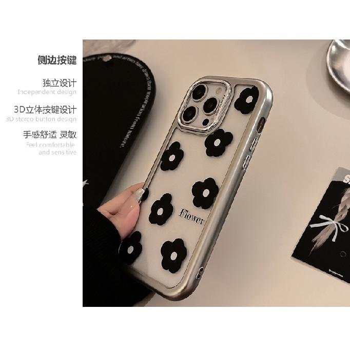 Black Flowers iPhone15Mobile Phone Shell for iphone14Acrylic13Suitable for Electroplating16promax Korean-style Simplicity