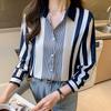 Spring Western Style Casual Blouse Vintage Women's Collar Striped Shirt Top
