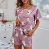 Women's Printed T-Shirt and Shorts Two-Piece Set - Comfortable, Casual, Sexy Homewear