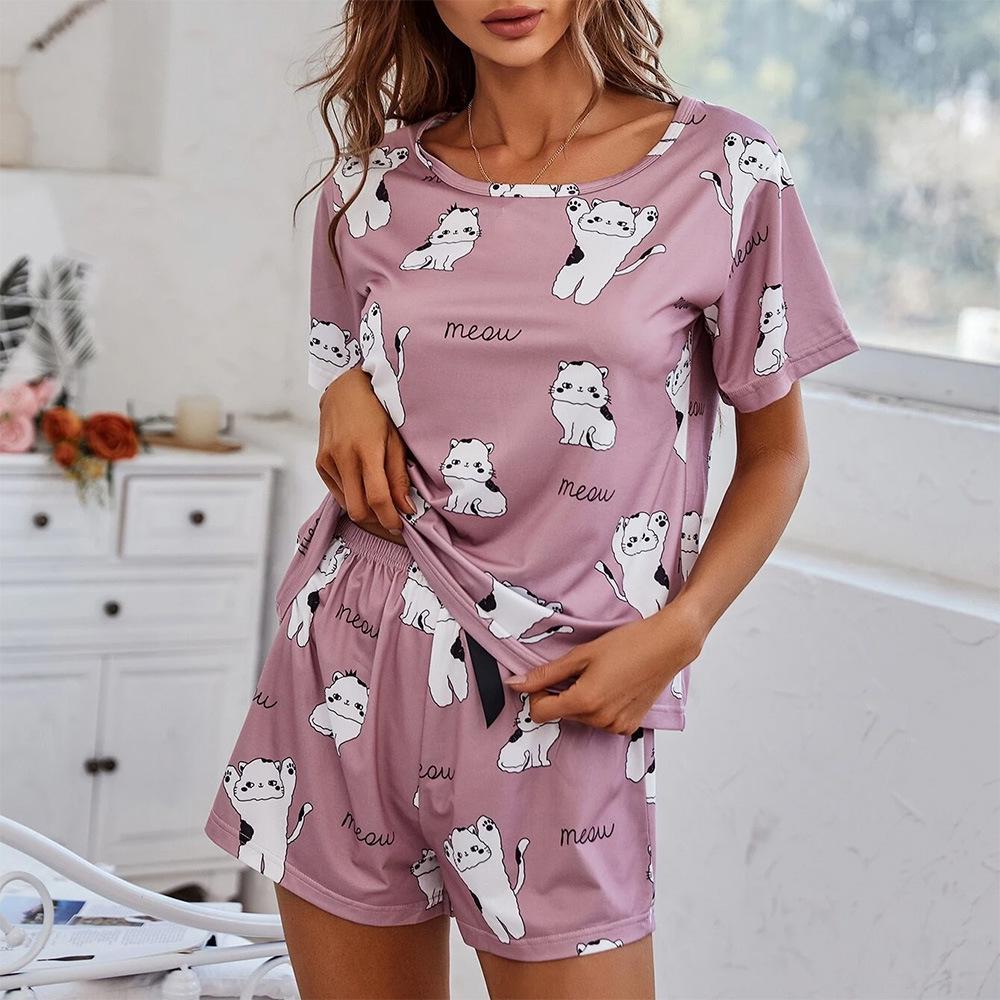 Women's Printed T-Shirt and Shorts Two-Piece Set - Comfortable, Casual, Sexy Homewear