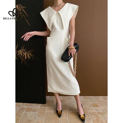 Designer Style French Pointed Neck Waist Split Dress Long Dress Casual Style Dress Women's Dress