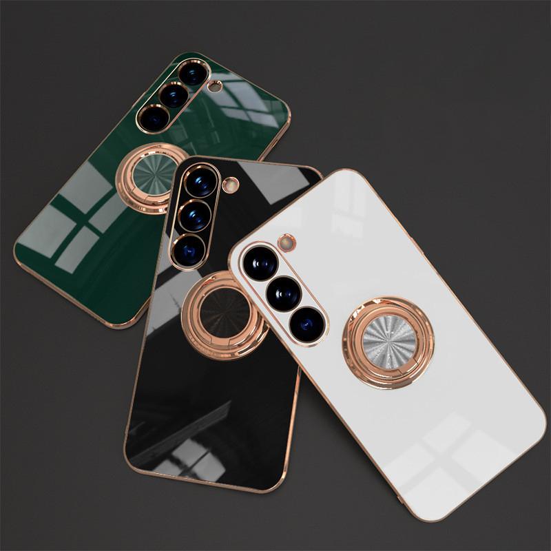 Car Magnetic Adsorption 6D Plating Silicone TPU Case With Ring For Samsung Galaxy S24 S23 FE Plus Ultra Back Stand Bumper Shell Cover Potector