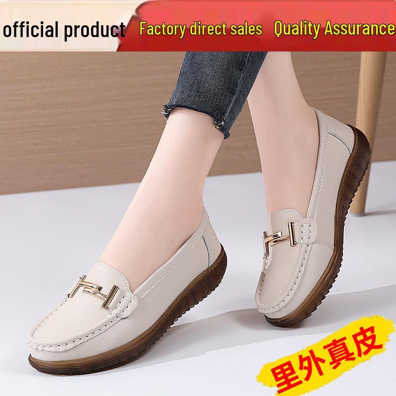 Women's Genuine Leather Slip-On Loafers: Velvet-Lined Warm Flat Shoes