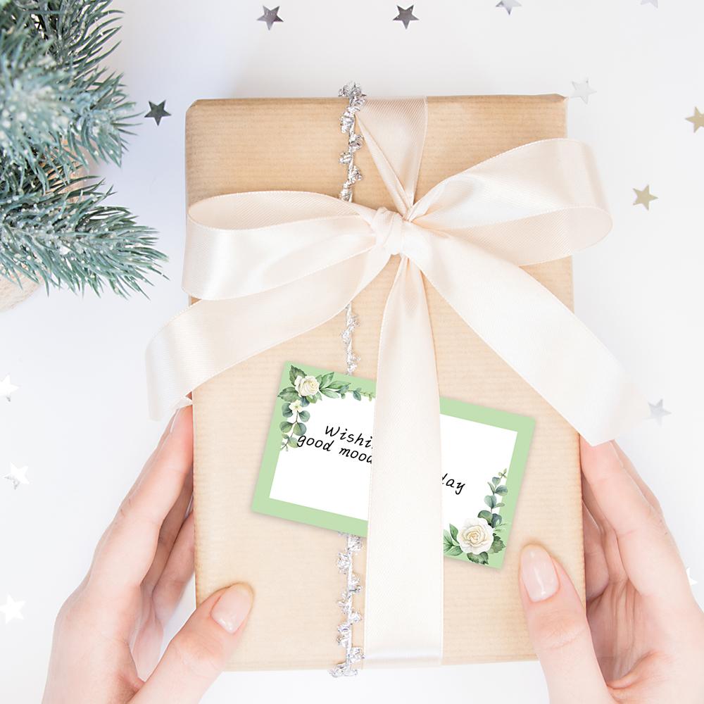 50pcs, green flower blank message cards, pocket cards, business cards, blank greeting cards, small business supplies, gift tags