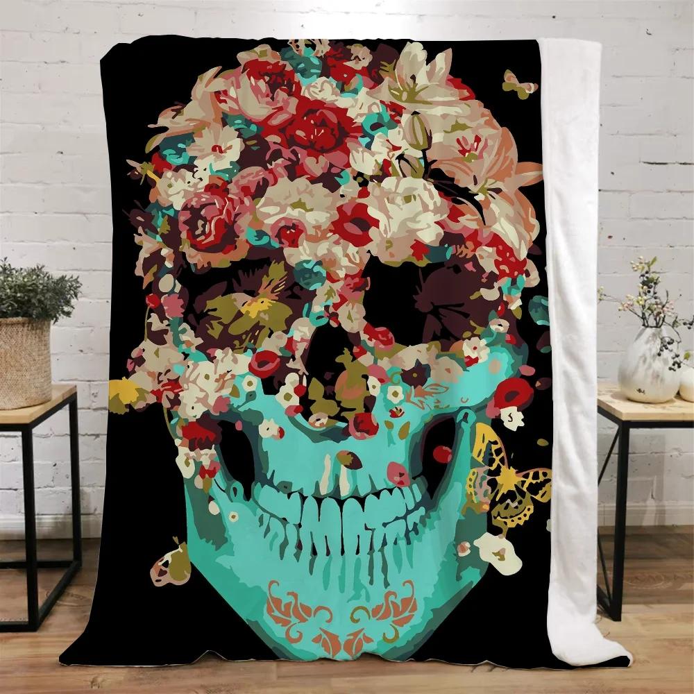 Mexico Flower Skull Custom Blanket King Size Hairy Blankets for Bed Throw Home Interior Knitted Plaid Luxury Bedding Beach Towel