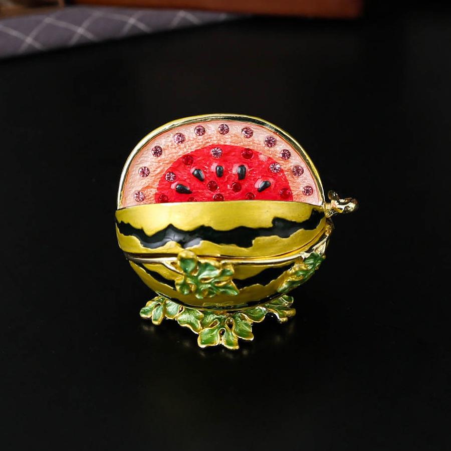 Enamel watermelon jewelry box Simulation watermelon ornament jewelry storage Flip dust ring stud earrings jewelry box Household