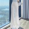 Women's High-Waisted White Micro-Flare Jeans - Autumn Style, Slimming, Loose Fit, Floor-Length, Leg-Lengthening Effect
