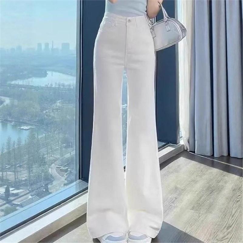 

Women s High-Waisted White Micro-Flare Jeans - Autumn Style, Slimming, Loose Fit, Floor-Length, Leg-Lengthening Effect Extra Large