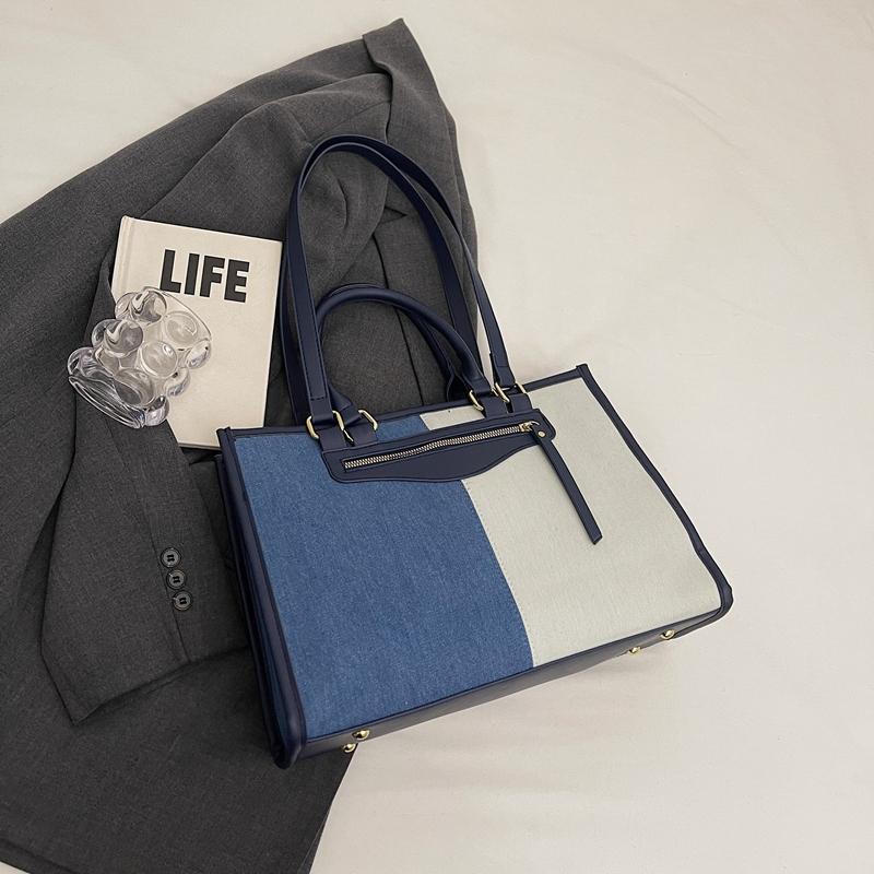 Denim Umhängetasche Damen Color Block Tragetasche Einkaufstasche