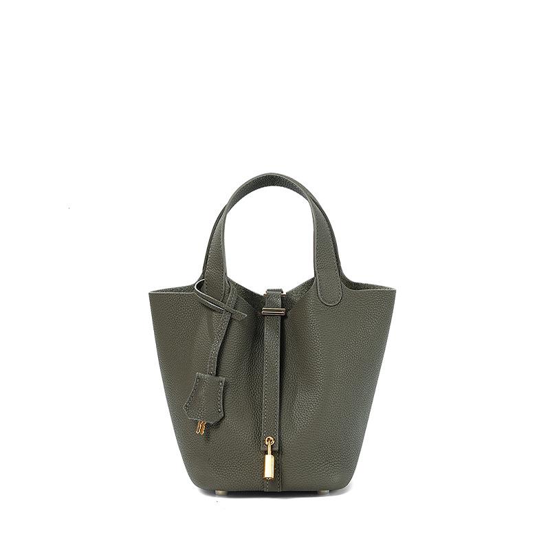 Women's High-Quality Genuine Leather Bucket Bag - Exquisite Cowhide Handbag