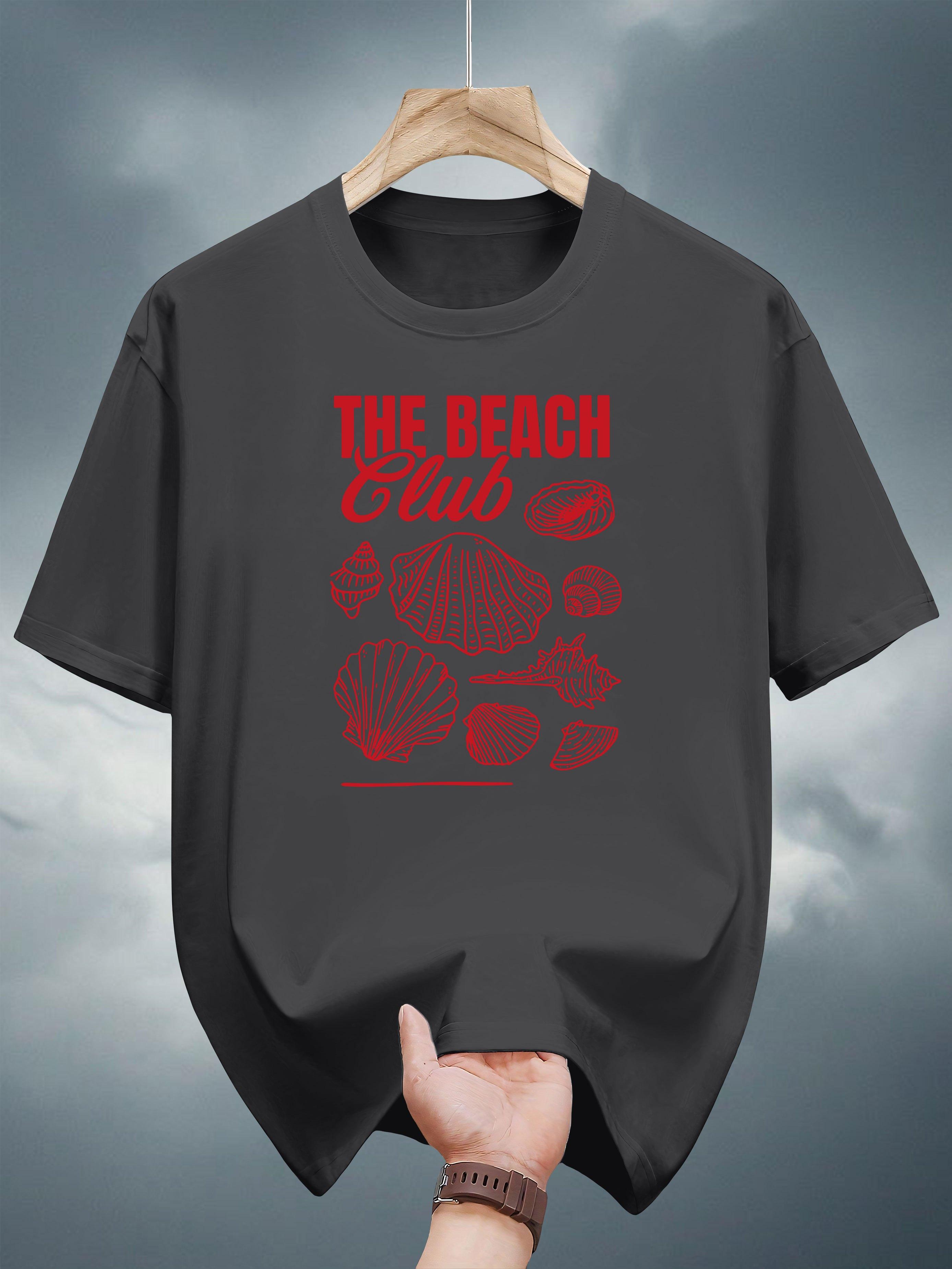 

T-shirt with THE BEACH CLUB Graphic Print & Seashell Design - Black with Red Accents XXXL
