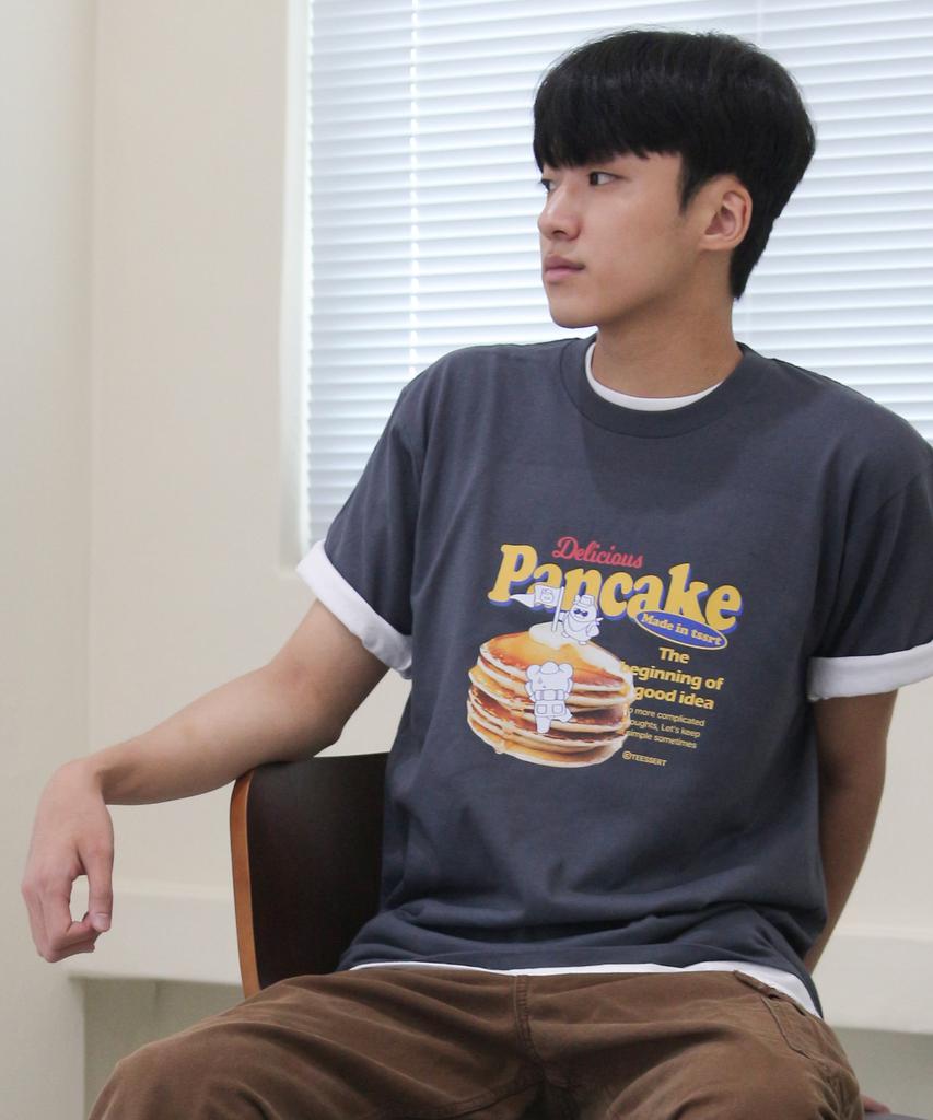 Tijeoteu Pancake Summer Standard Cotton Short Sleeve T-Shirt (White, Black, Denim) Ds_02