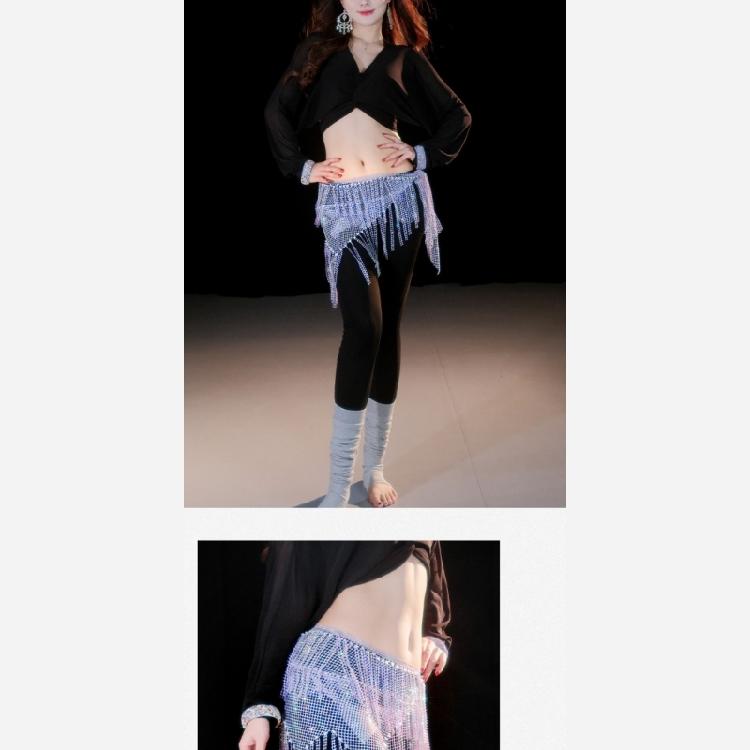 Belly Dance Hip Scarf Long Tassels Belly Dance Waist Chain with Rhinestones Decoration Belly Dance Belt Wrap Skirt