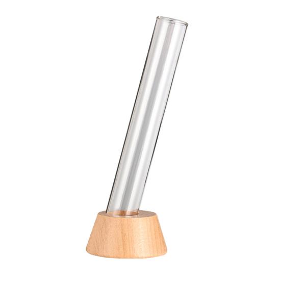 Test Tube Vase Glass Hydroponic Vase with Wooden Stand Desktop Transparent Tube Vase for Plants And Cut Flowers Flower Arrangement