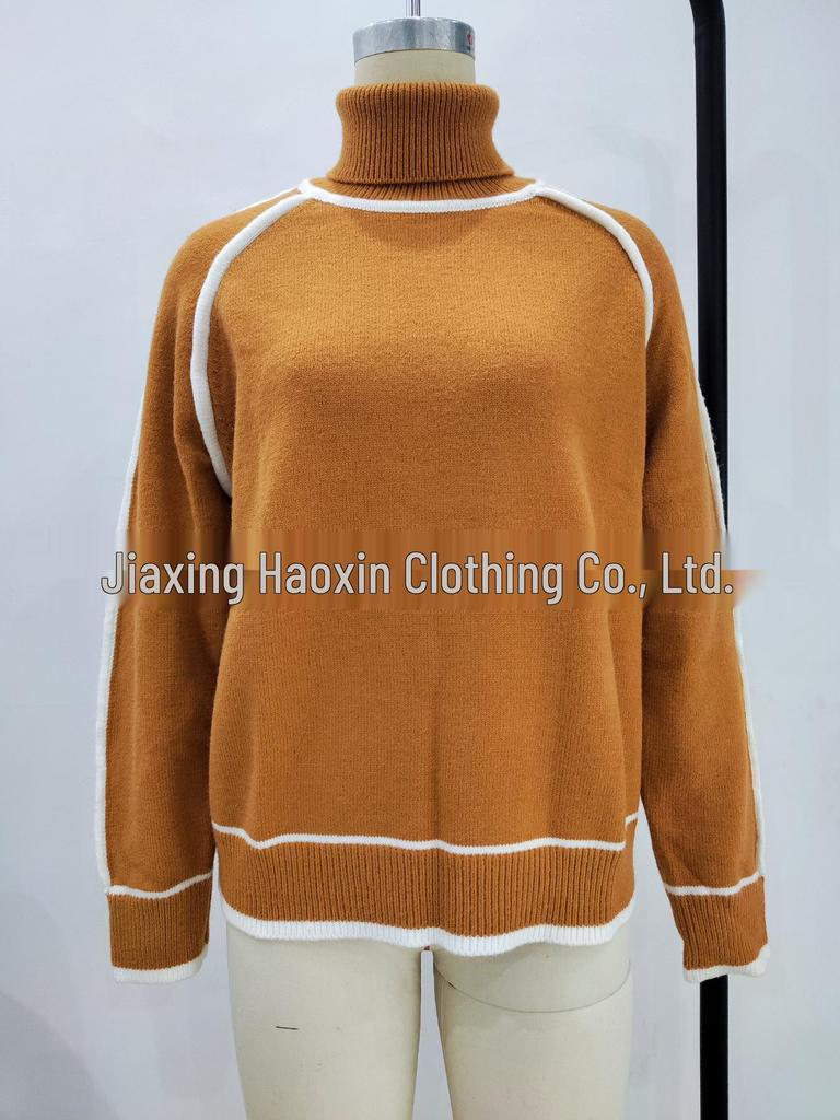 Women's Loose Fit High Neck Solid Color Knit Pullover Sweater