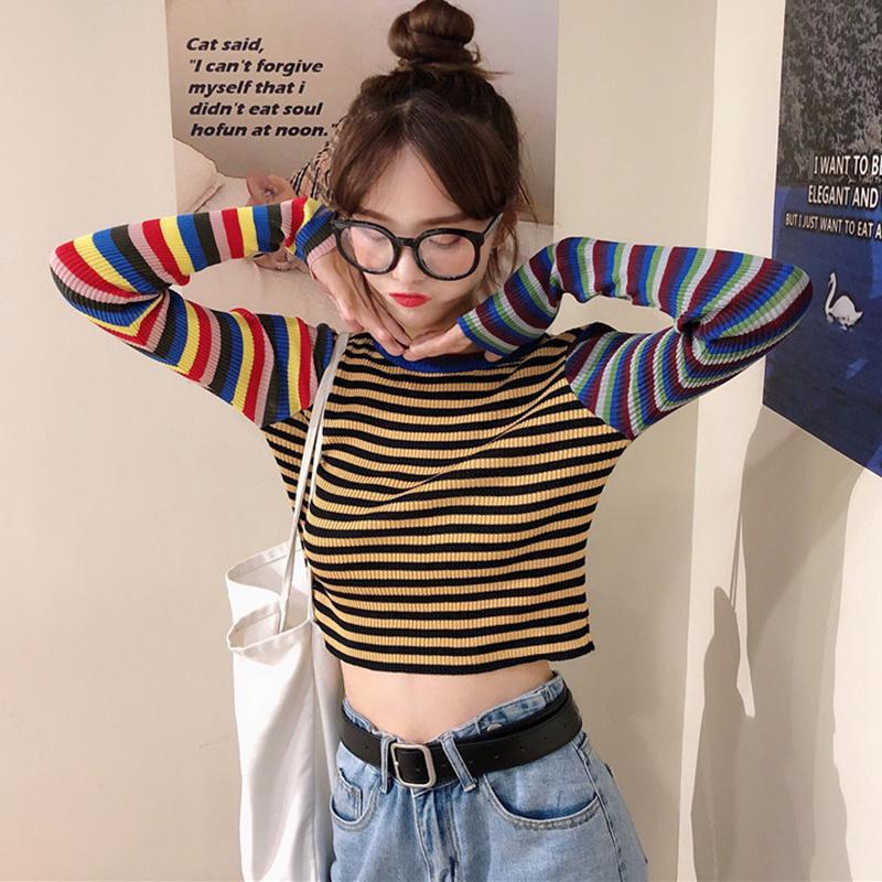 Moda Slim Camiseta Corta Femenina Crop Tops Rayas Puntos Camisetas De Manga  Larga Camisas Casuales comprar a buen precio — entrega gratuita, reseñas  reales con fotos — Joom