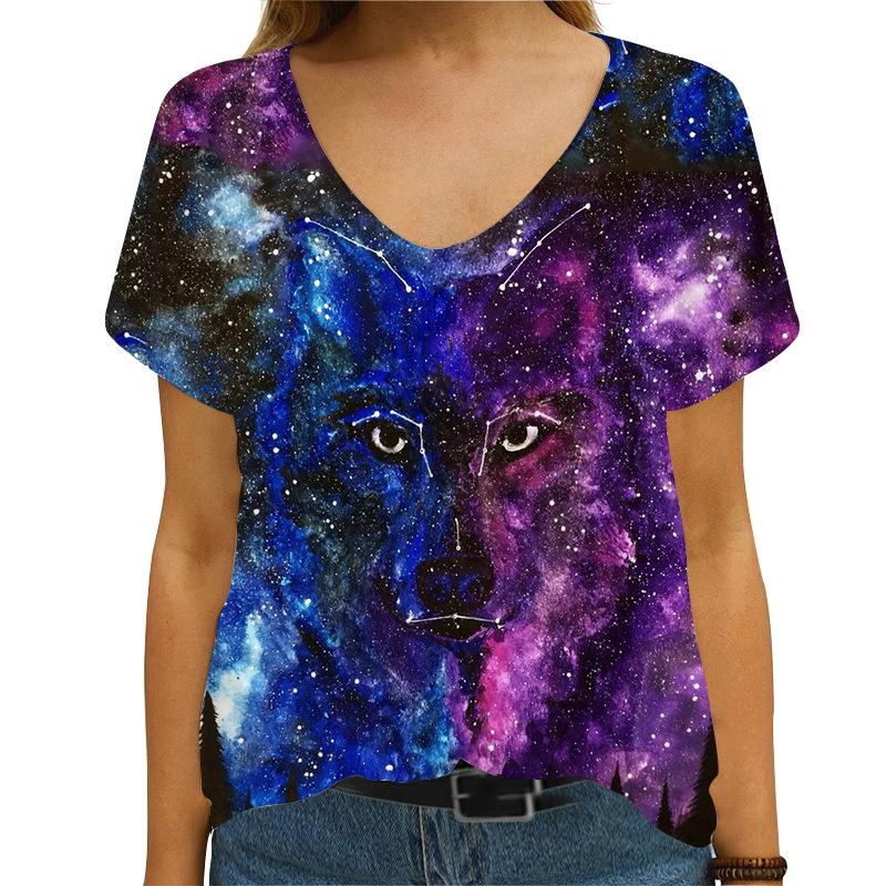 

Летняя новая женская футболка с V-образным вырезом и короткими рукавами с принтом в виде лисы XS