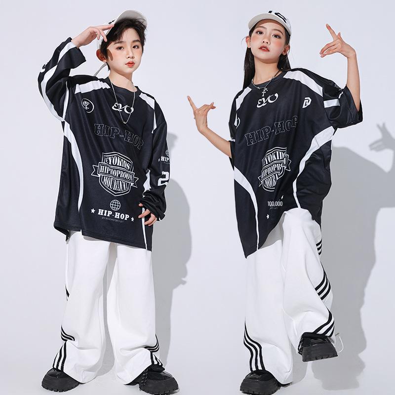 Korean Hip-Hop Quick-Dry Dance T-Shirt and Pants Set for Boys and Girls