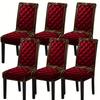 4/6 Pcs Red Quilted Velvet Dining Chair Covers Stretchable Seat Protectors with Elastic Bottom for Home Decor