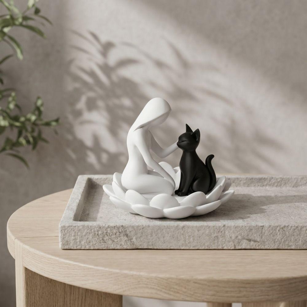 Collection 3D Printed Girl And Cat Statue Decoration Creative Desktop Ornaments Cute Lotus Cat Sculpture Desk